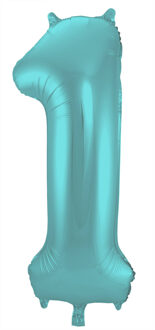 Folieballon Pastel Aqua Metallic Mat Cijfer 1 - 86cm