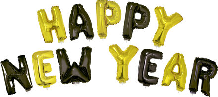 Folieballon Set 'Happy New Year' Zwart/Goud Zwart, Goud - Brons