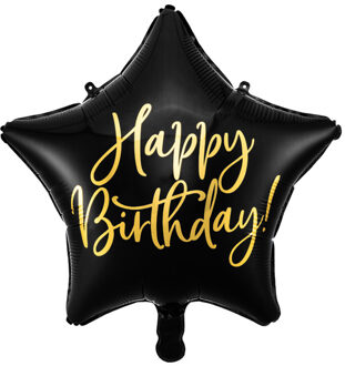 Folieballon Ster Zwart 'Happy Birthday' Zwart, Goud - Brons