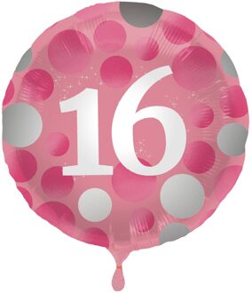 Folieballon Stippen 16 Jaar 45 Cm Roze