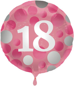 Folieballon Stippen 18 Jaar 45 Cm Roze