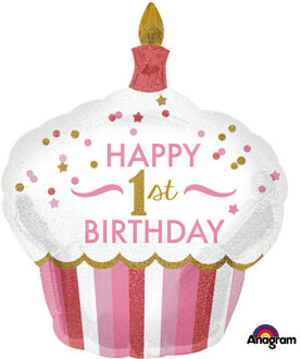 Folieballon Supershape 1st Birthday Cupcake 73 X 91 Cm Wit
