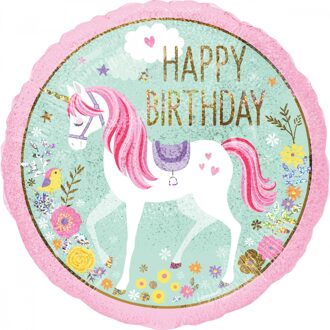 Folieballon Unicorn 'Happy Birthday' 43 Cm Roze/groen