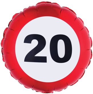 Folieballon verkeersbord 20 jaar Rood - Zalm, Wit - Transparant