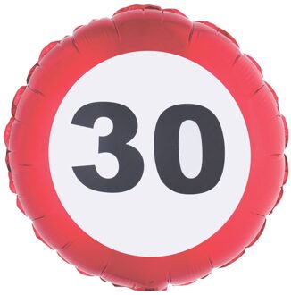 Folieballon verkeersbord 30 jaar Rood - Zalm, Wit - Transparant