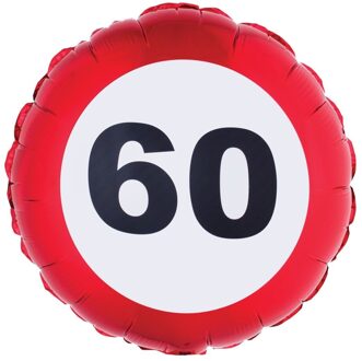Folieballon Verkeersbord 60 Jaar Rood - Zalm, Wit - Transparant