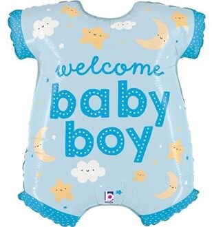 Folieballon 'Welcome Baby Boy' Rompertje Blauw (66cm)