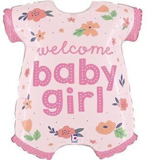 Folieballon 'Welcome Baby Girl' Rompertje Roze (66cm)