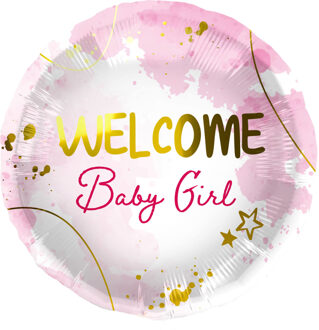 Folieballon 'Welcome Baby Girl' Roze (45cm)