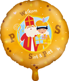 Folieballon Welkom Sint en Piet Geel Multikleur - Print