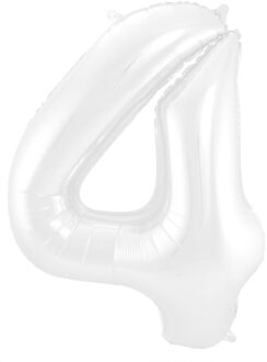 Folieballon Wit Metallic Mat Cijfer 4 (86cm) Wit - Transparant