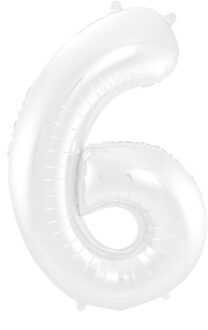 Folieballon Wit Metallic Mat Cijfer 6 (86cm) Wit - Transparant