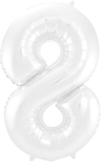 Folieballon Wit Metallic Mat Cijfer 8 (86cm) Wit - Transparant