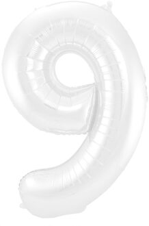 Folieballon Wit Metallic Mat Cijfer 9 (86cm) Wit - Transparant