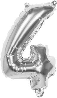 Folieballon zilver cijfer '4' 36cm Zilver - Grijs