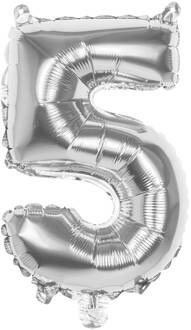 Folieballon zilver cijfer '5' 36cm Zilver - Grijs