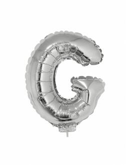 Folieballon zilver letter 'G' met rietje Zilver - Grijs