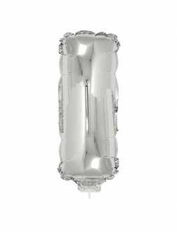 Folieballon zilver letter 'I' met rietje Zilver - Grijs