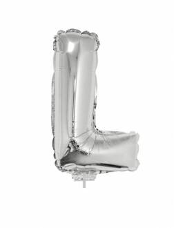 Folieballon zilver letter 'L' met rietje Zilver - Grijs