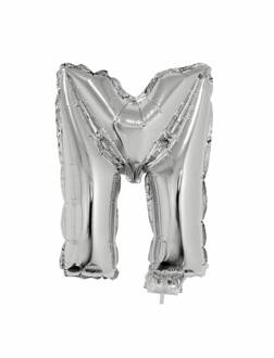 Folieballon zilver letter 'M' met rietje Zilver - Grijs