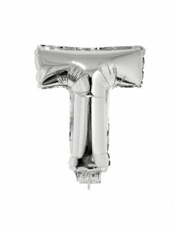 Folieballon zilver letter 'T' met rietje Zilver - Grijs