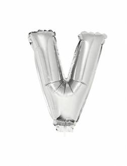 Folieballon zilver letter 'V' met rietje Zilver - Grijs