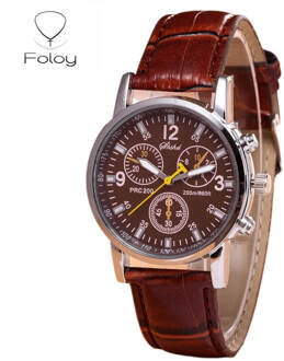 Foloy Mannen Horloge Часы Мужские Business Sport Mode Cijfers Faux Leather Analoge Quartz Gentleman Horloges Armband Klok Bruin