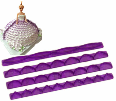 Fondant Cake Mold 4Pcs/Set Long Skirt Lace Strip Die Cake Embossing Cutters DIY Ribbon Styling Tool Pastry Wedding Baking Tools