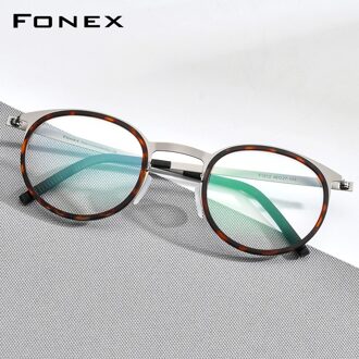 FONEX Acetaat Legering Glazen Mannen Vrouwen Vintage Ronde Bijziendheid Monturen Prescription Brillen Schroefloos Koreaanse Eyewear F1012 MULTI