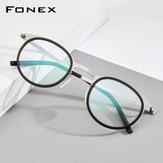 FONEX Acetaat Legering Glazen Mannen Vrouwen Vintage Ronde Bijziendheid Monturen Prescription Brillen Schroefloos Koreaanse Eyewear F1012 zwart