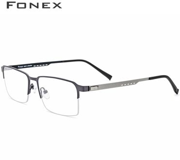 FONEX Legering Glazen Frame Mannen Vierkante Bijziendheid Recept Brillen Metal Half Velg Optische Frame Schroefloos Eyewear 8842 Grijs