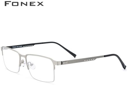 FONEX Legering Glazen Frame Mannen Vierkante Bijziendheid Recept Brillen Metal Half Velg Optische Frame Schroefloos Eyewear 8842 Zilver
