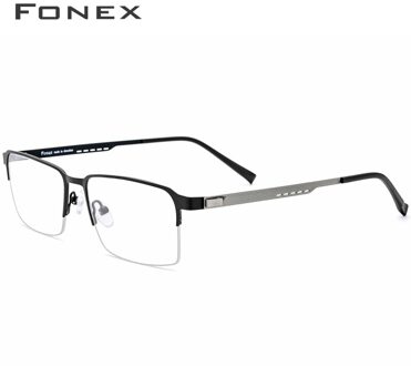 FONEX Legering Glazen Frame Mannen Vierkante Bijziendheid Recept Brillen Metal Half Velg Optische Frame Schroefloos Eyewear 8842 zwart