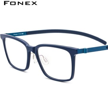 Fonex Pure Titanium Bril Mannen Acetaat Vierkante Bijziendheid Optische Brillen Frame Recept Schroefloos Eyewear 9106 Blauw