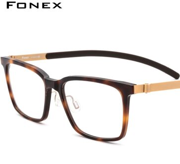Fonex Pure Titanium Bril Mannen Acetaat Vierkante Bijziendheid Optische Brillen Frame Recept Schroefloos Eyewear 9106 LEOAPRD