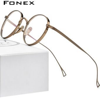 FONEX Pure Titanium Brilmontuur Mannen Retro Ronde Recept Brillen Vrouwen Vintage Bijziendheid Optische Brillen F85651 Donkerbruin