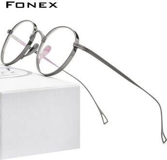FONEX Pure Titanium Brilmontuur Mannen Retro Ronde Recept Brillen Vrouwen Vintage Bijziendheid Optische Brillen F85651 grijs