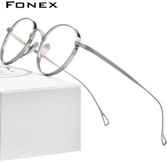 FONEX Pure Titanium Brilmontuur Mannen Retro Ronde Recept Brillen Vrouwen Vintage Bijziendheid Optische Brillen F85651 Zilver