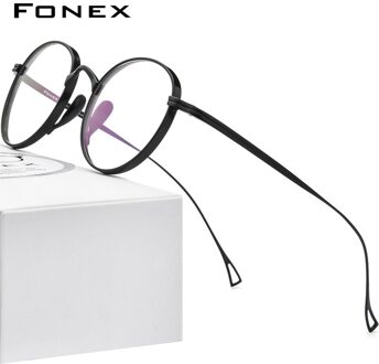 FONEX Pure Titanium Brilmontuur Mannen Retro Ronde Recept Brillen Vrouwen Vintage Bijziendheid Optische Brillen F85651 zwart