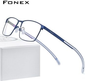 Fonex Pure Titanium Brilmontuur Mannen Vierkante Bijziendheid Optische Bril Siliconen Brillen 8521 Blauw