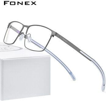 Fonex Pure Titanium Brilmontuur Mannen Vierkante Bijziendheid Optische Bril Siliconen Brillen 8521 Grijs