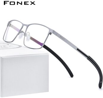 Fonex Pure Titanium Brilmontuur Mannen Vierkante Bijziendheid Optische Bril Siliconen Brillen 8521 Zilver