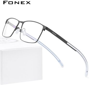 Fonex Pure Titanium Brilmontuur Mannen Vierkante Bijziendheid Optische Bril Siliconen Brillen 8521 zwart