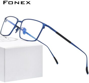 FONEX Pure Titanium Brilmontuur Mannen Vierkante Eyewear Mannelijke Klassieke Optische Bijziendheid Prescription Brillen Frames 8535 Blauw