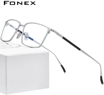 FONEX Pure Titanium Brilmontuur Mannen Vierkante Eyewear Mannelijke Klassieke Optische Bijziendheid Prescription Brillen Frames 8535 Zilver