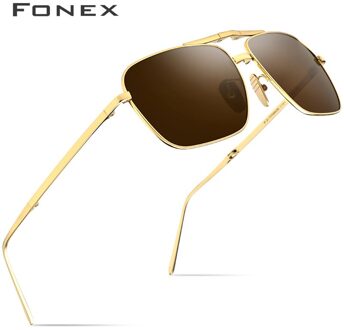FONEX Pure Titanium Gepolariseerde Zonnebril Mannen Folding Klassieke Vierkante Zonnebril voor Mannen Mannelijke Shades 839 Bruin