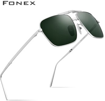 FONEX Pure Titanium Gepolariseerde Zonnebril Mannen Folding Klassieke Vierkante Zonnebril voor Mannen Mannelijke Shades 839 donker groen
