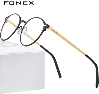 FONEX Puur Titanium Brilmontuur Vrouwen Retro Ronde Recept Brillen Mannen Antislip Optische Schroefloos Eyewear 8530 Goud