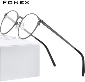 FONEX Puur Titanium Brilmontuur Vrouwen Retro Ronde Recept Brillen Mannen Antislip Optische Schroefloos Eyewear 8530 grijs
