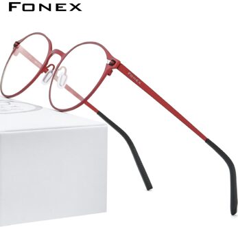 FONEX Puur Titanium Brilmontuur Vrouwen Retro Ronde Recept Brillen Mannen Antislip Optische Schroefloos Eyewear 8530 Rood